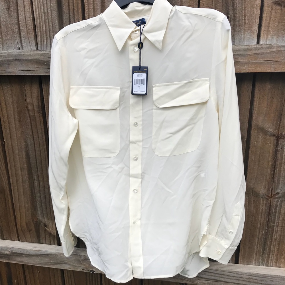 Polo by Ralph Lauren Silk Button Down Shirt Retro Deadstock Preppy Dressy - Picture 5 of 11